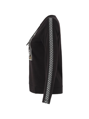 dolcezza drawstring neckline top in black