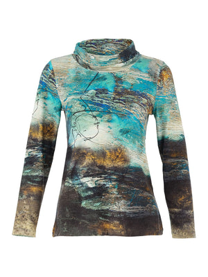 dolcezza artist print 'life's too short' highneck top in teal