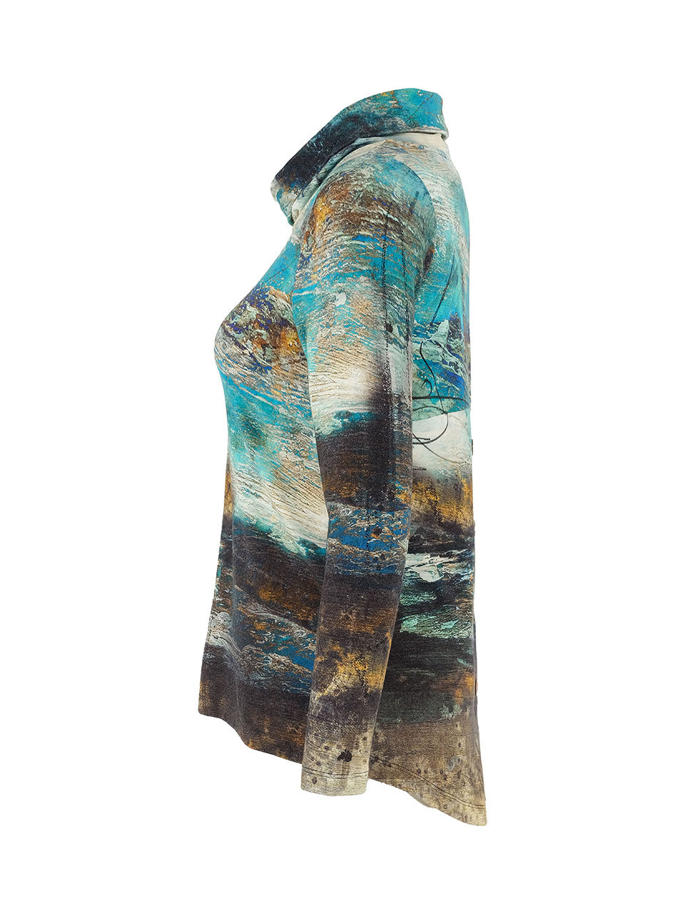 dolcezza artist print 'life's too short' highneck top in teal