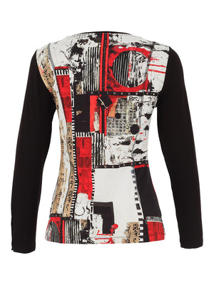 dolcezza artist print 'bookworm' top in black & red