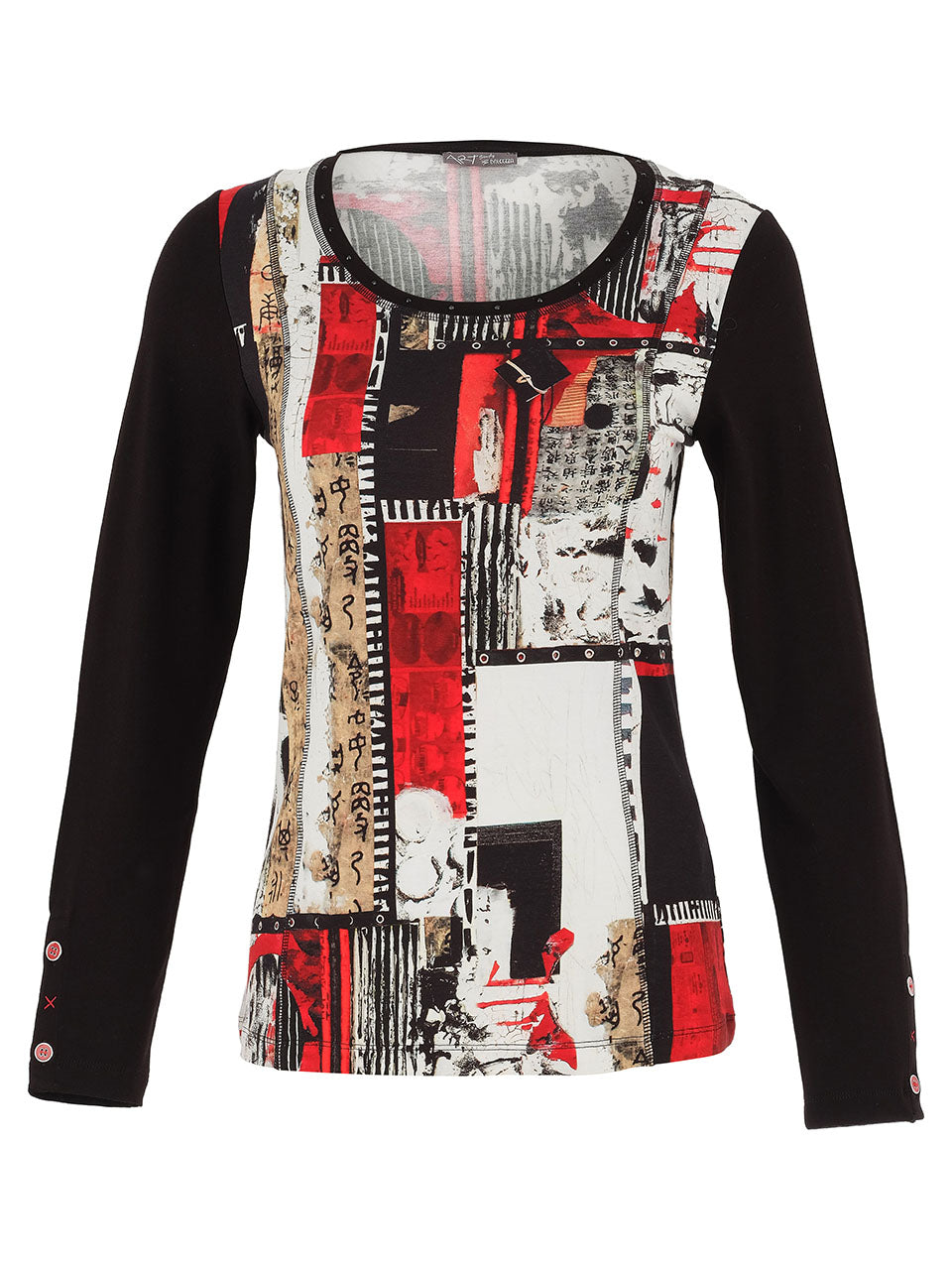 dolcezza artist print 'bookworm' top in black & red