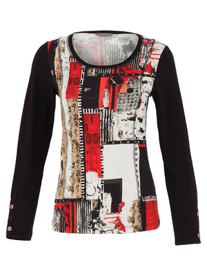 dolcezza artist print 'bookworm' top in black & red