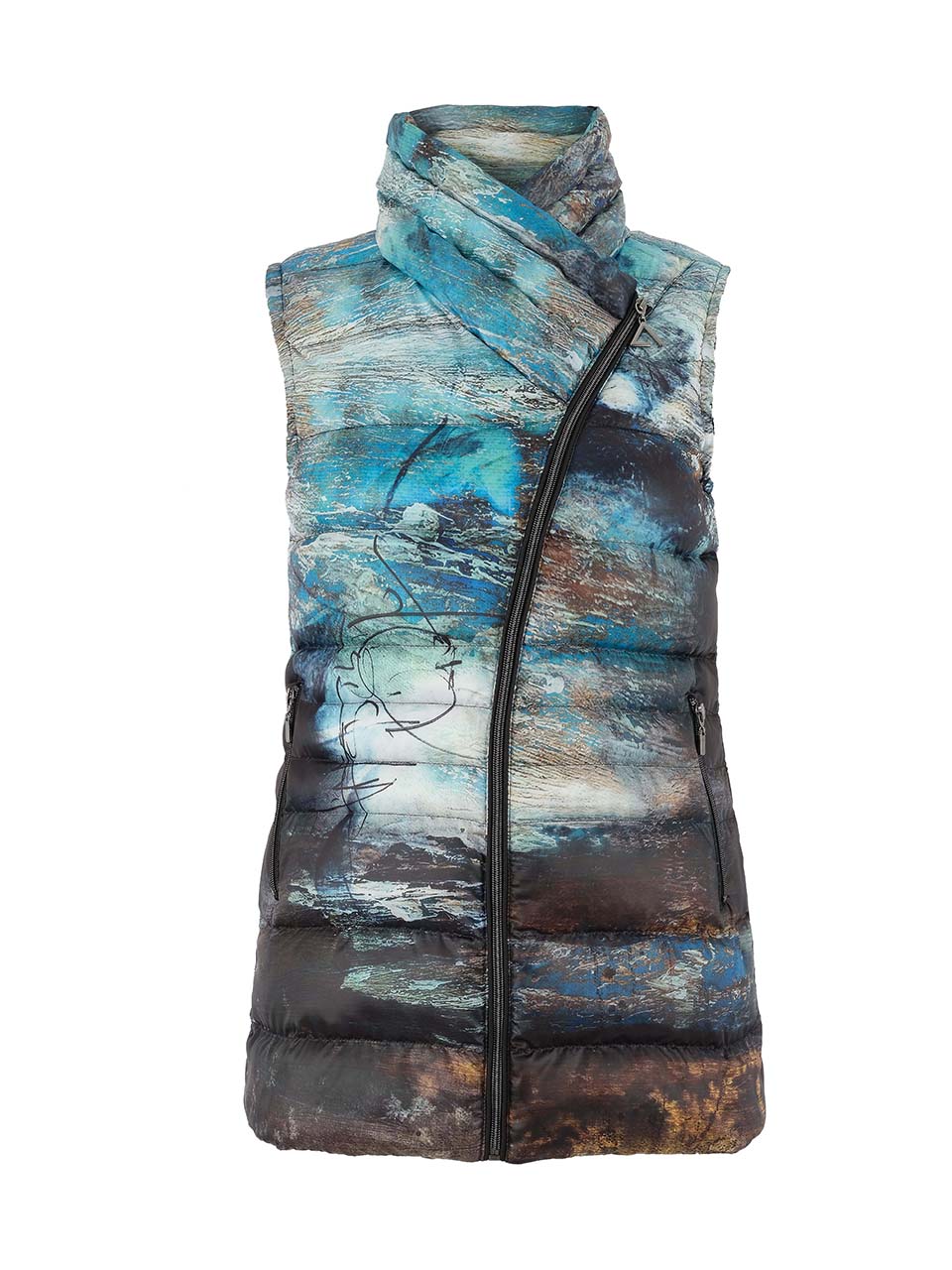 dolcezza artist print 'life's too short' gilet in teal