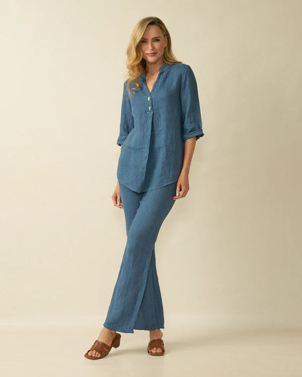deck striped linen blouse in navy