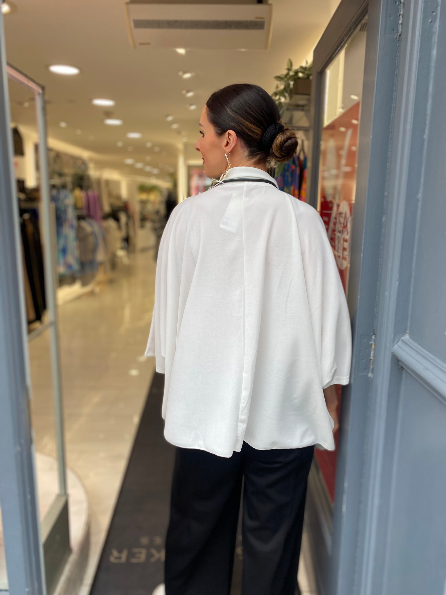 Pleat front blouse in white