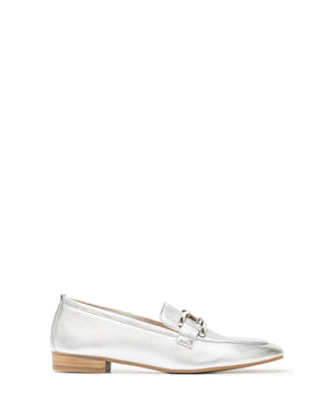 <p>Unisa baxter buckle detail loafers in silver</p>