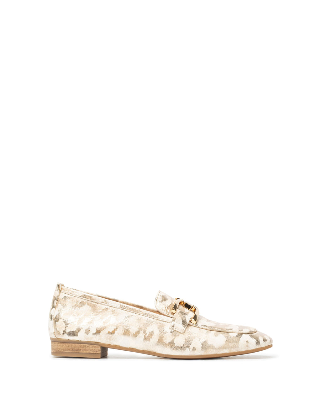<p>Unisa baxter buckle detail loafers in gold leopard print </p>