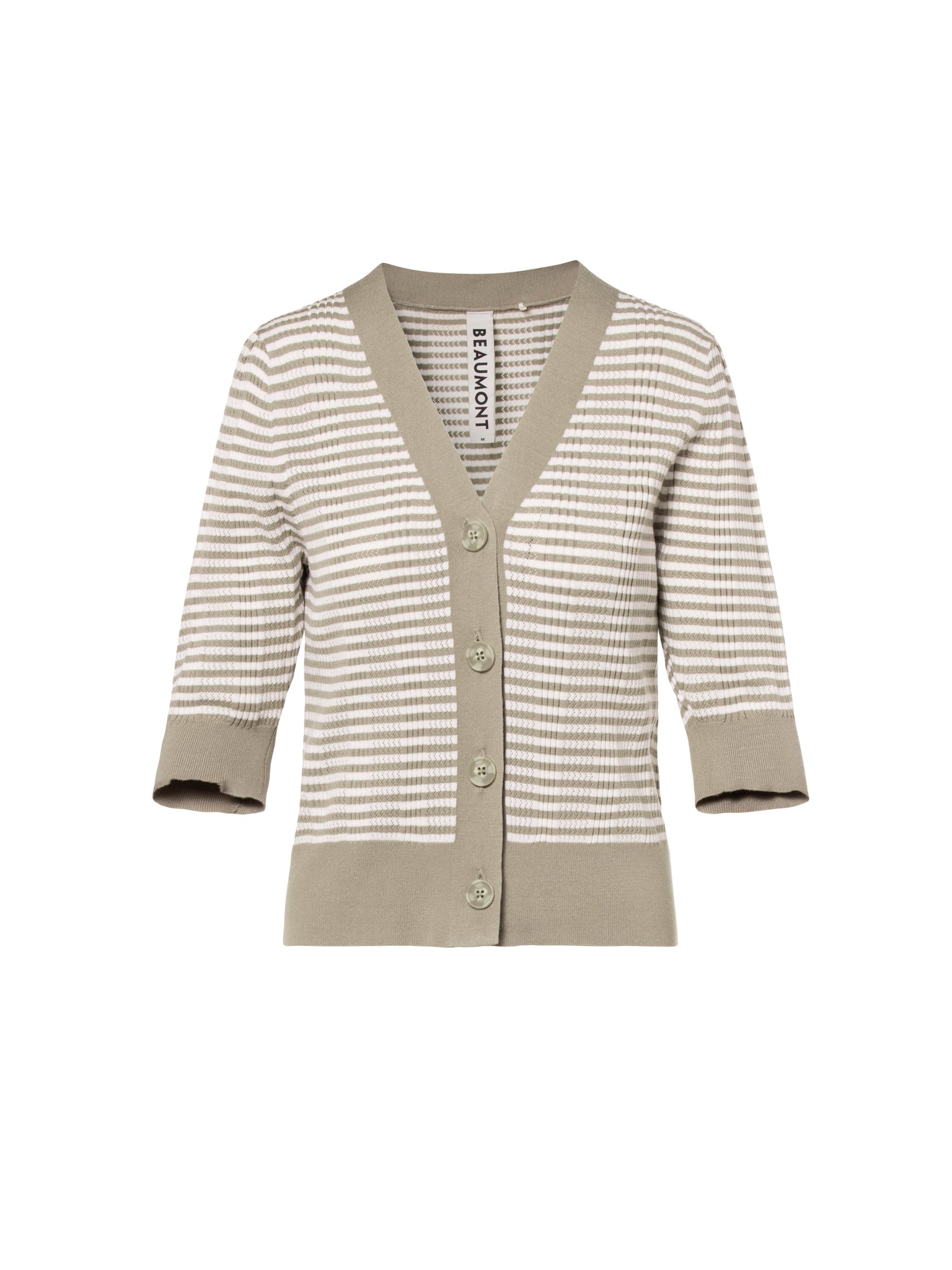 Beaumont Finley horizontal stripe button up cardigan in khaki and white Product code BC82540241