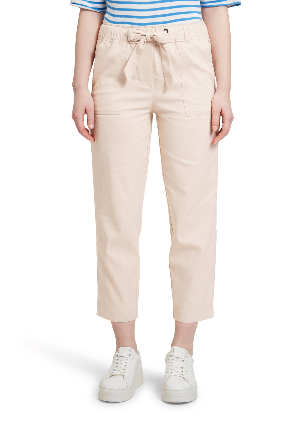 Betty & Co tie waist straight leg 7/8th length trousers in beige 

Product code 6456/3351