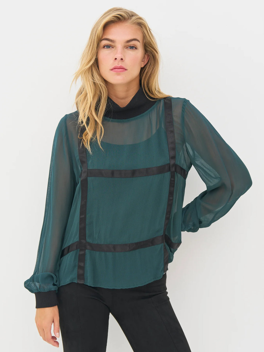 nu denmark billie contrast blouse in petrol green mix