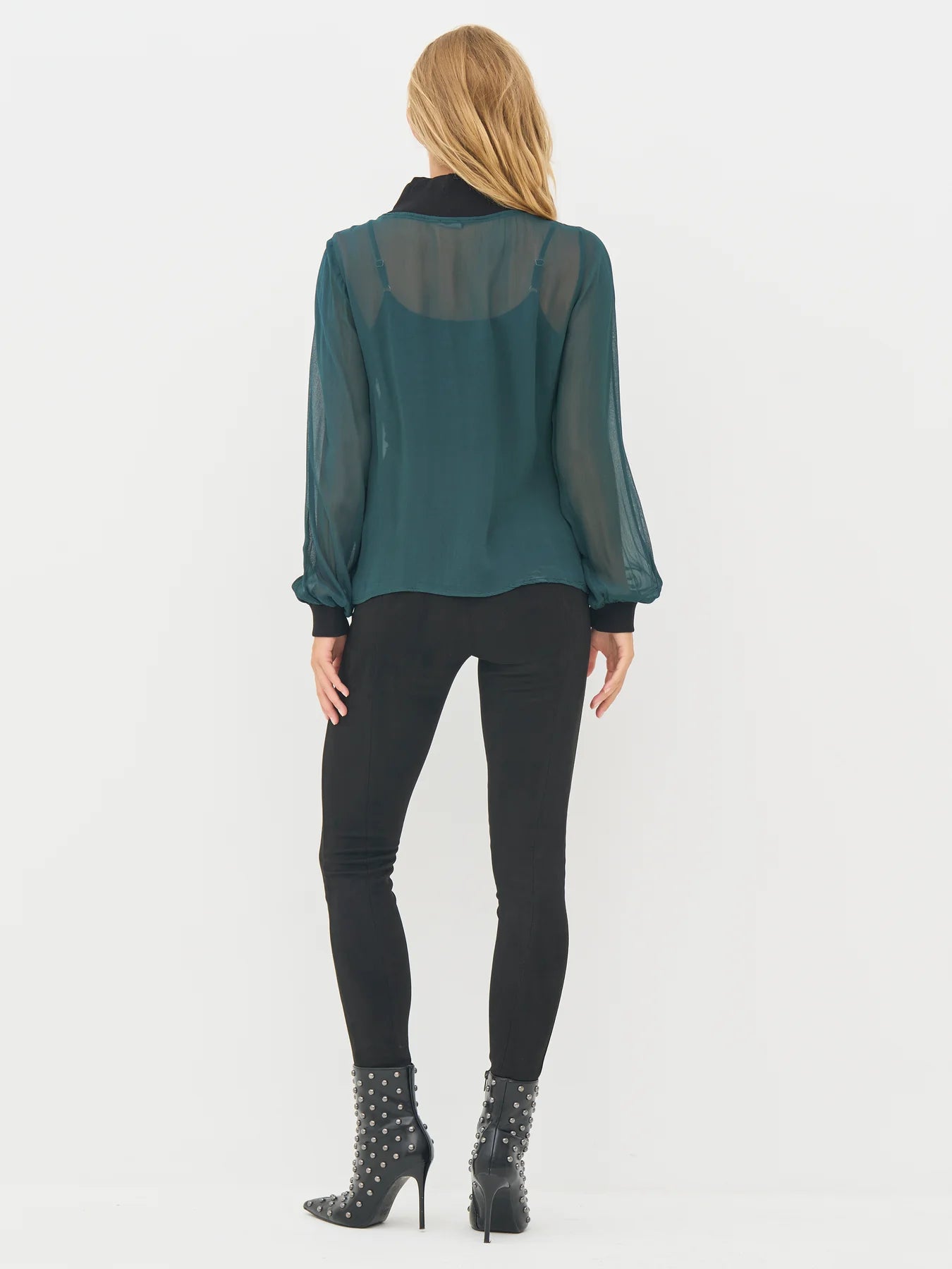 nu denmark billie contrast blouse in petrol green mix