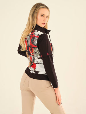 dolcezza artist print 'Bookworm' zip jacket in red & black