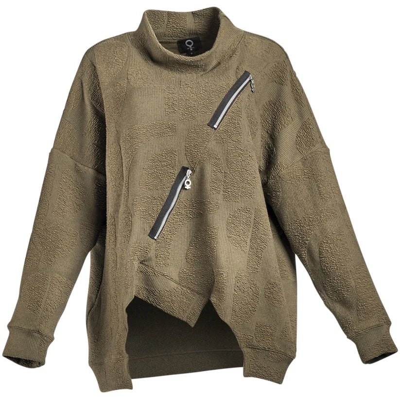 mysoul double zipper jumper in khaki green