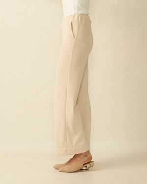 deck wide leg cord trousers in beige