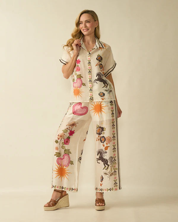 deck summer print shirt in cream