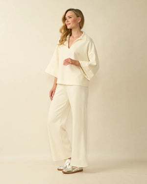 deck collar leisure top in cream