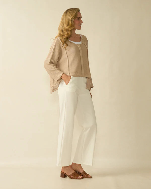 deck ribbed detail layer knit in beige