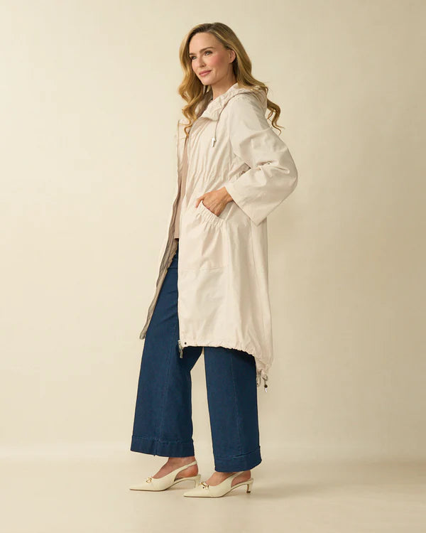deck dip hem coat in cream