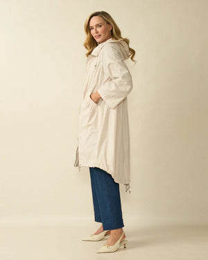 deck dip hem coat in cream