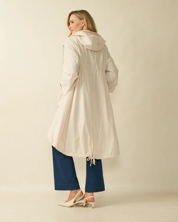 deck dip hem coat in cream