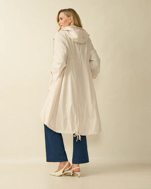 deck dip hem coat in cream