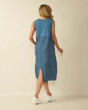 deck striped linen dress in navy