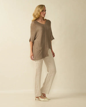 deck striped linen trousers in beige