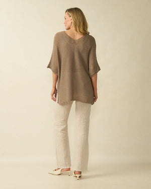 deck striped linen trousers in beige