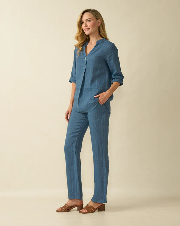 deck striped linen blouse in navy