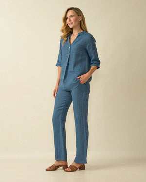 deck striped linen blouse in navy