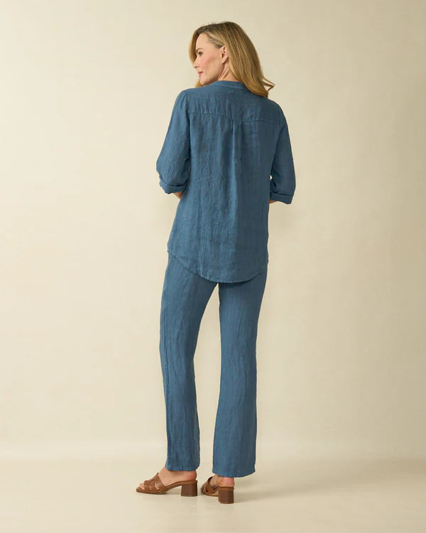 deck striped linen blouse in navy