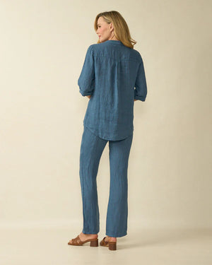 deck striped linen blouse in navy