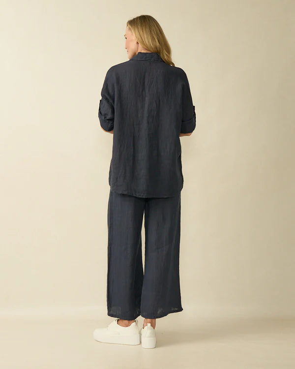 deck linen embellished shirt in navy