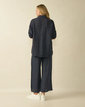 deck linen embellished shirt in navy