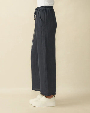 deck linen embellished detail trousers in navy