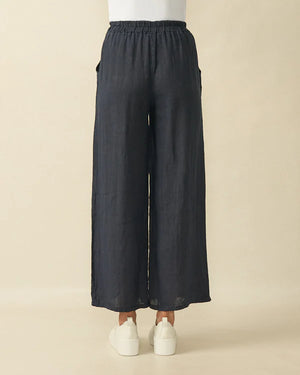 deck linen embellished detail trousers in navy