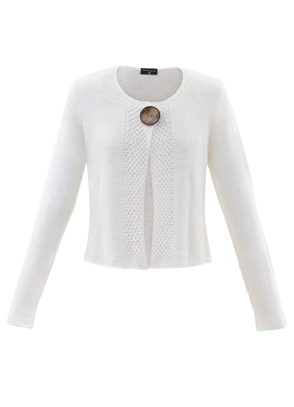 <p>Marble woven knit crop cardigan with large singular button closure in white </p>
<p>Product code 6515-102</p>