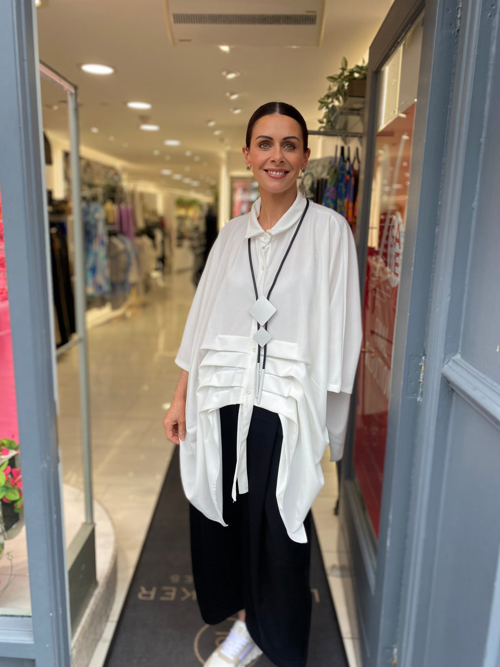 Pleat front blouse in white