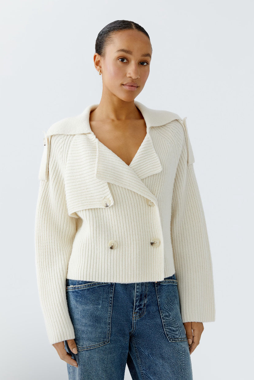 oui button knit jacket in cream