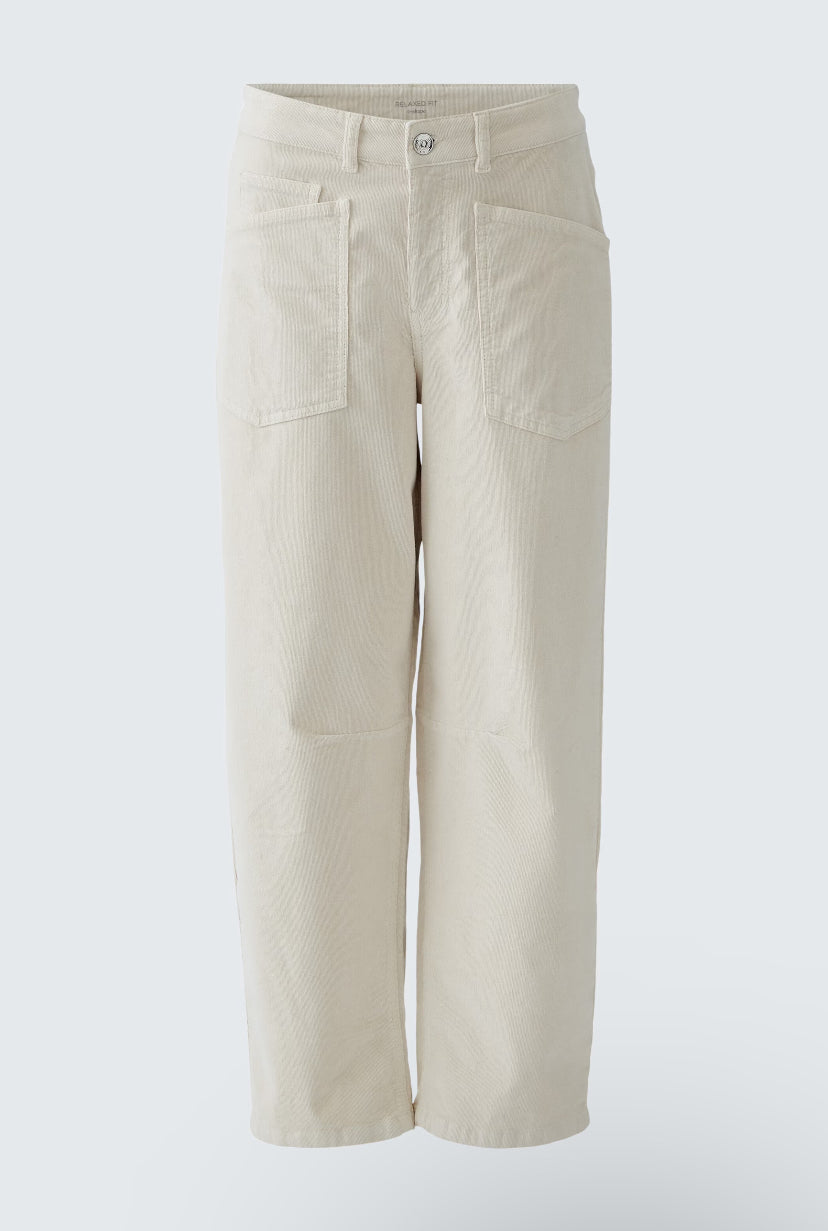 oui corduroy barrel trousers in off white