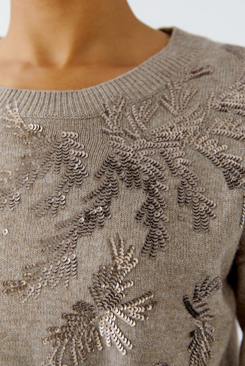 oui sequin front knit in taupe