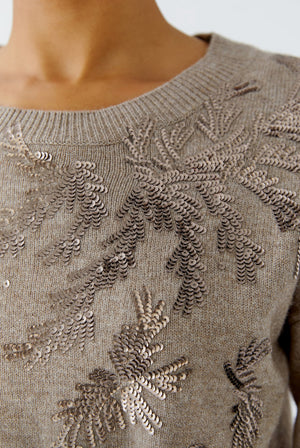 oui sequin front knit in taupe