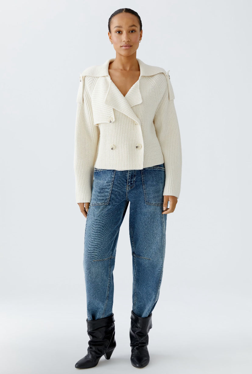 oui button knit jacket in cream