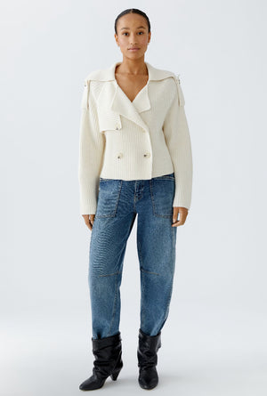oui button knit jacket in cream