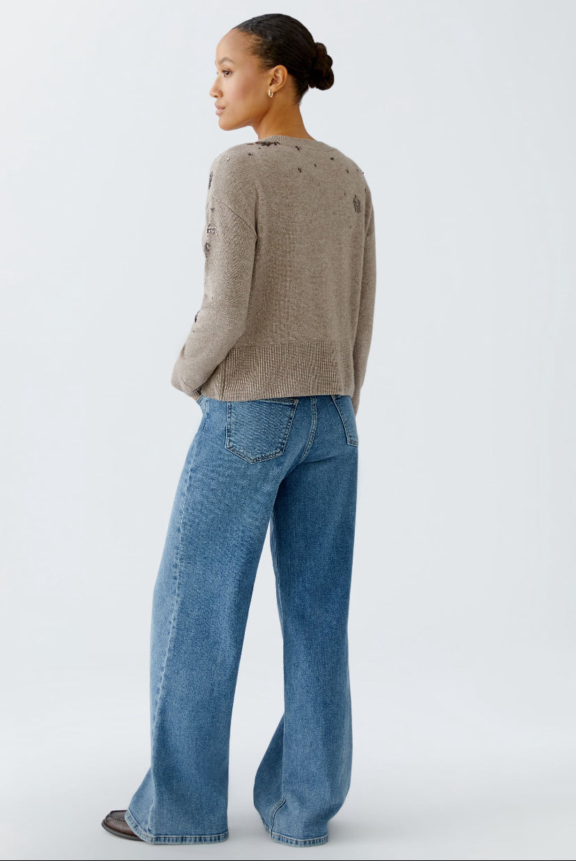 oui sequin front knit in taupe