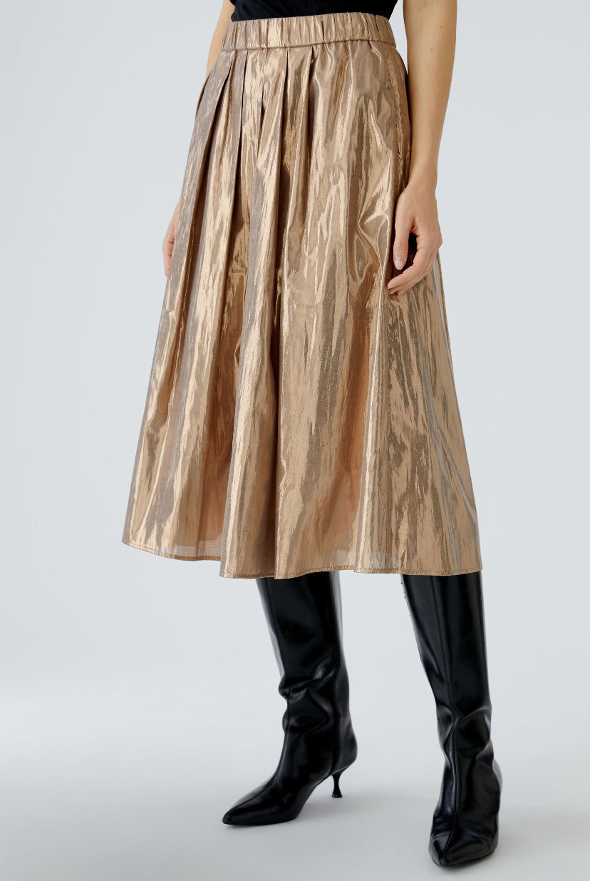 oui metallic midi skirt in bronze