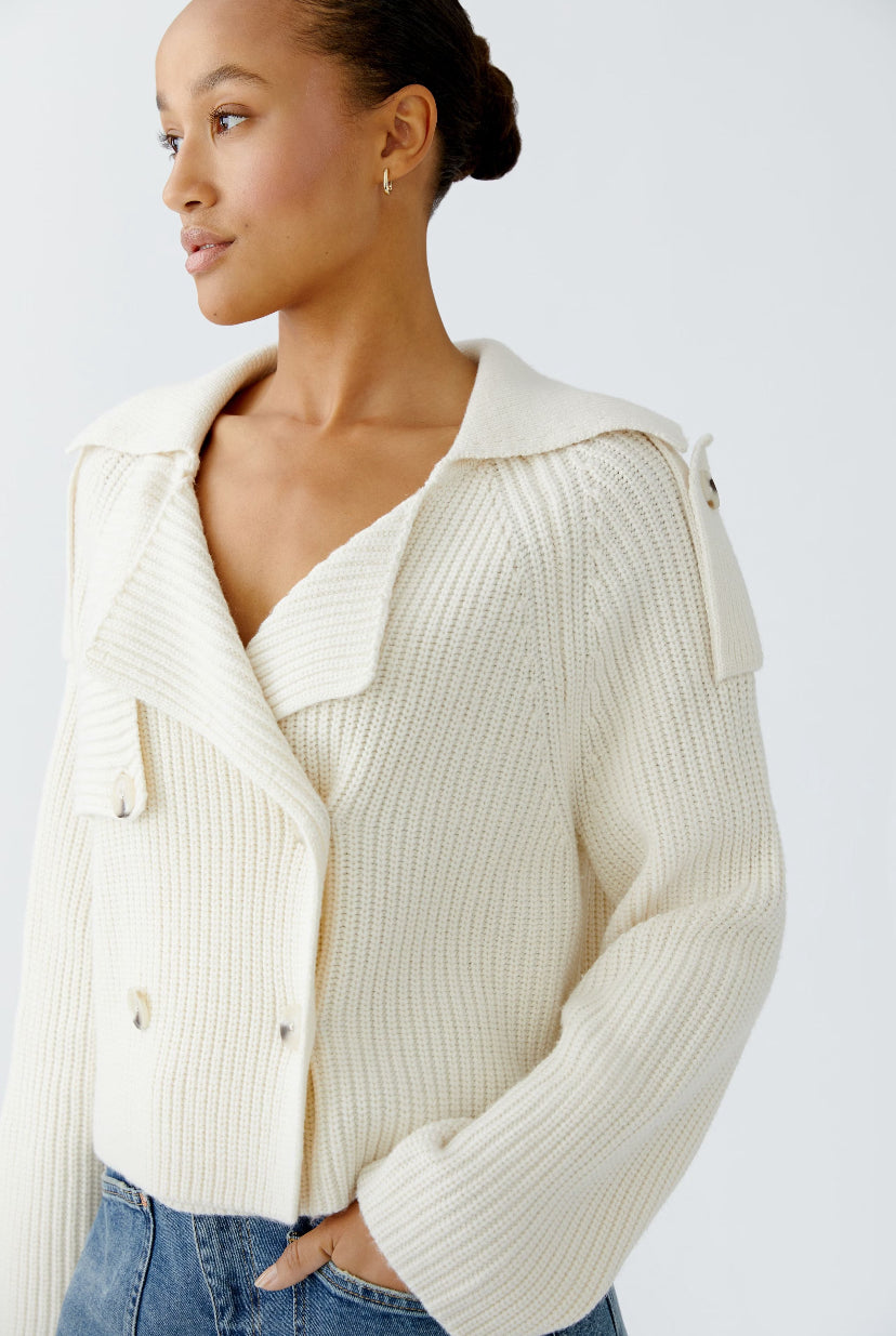 oui button knit jacket in cream