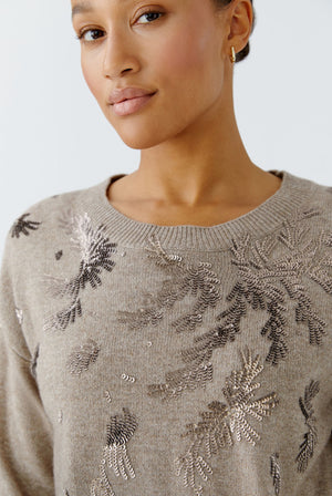 oui sequin front knit in taupe
