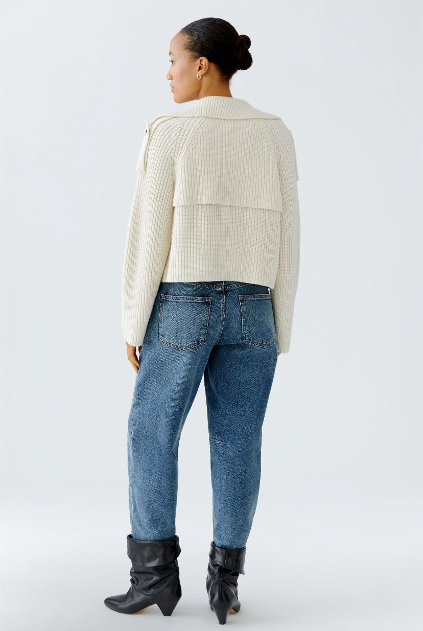 oui button knit jacket in cream