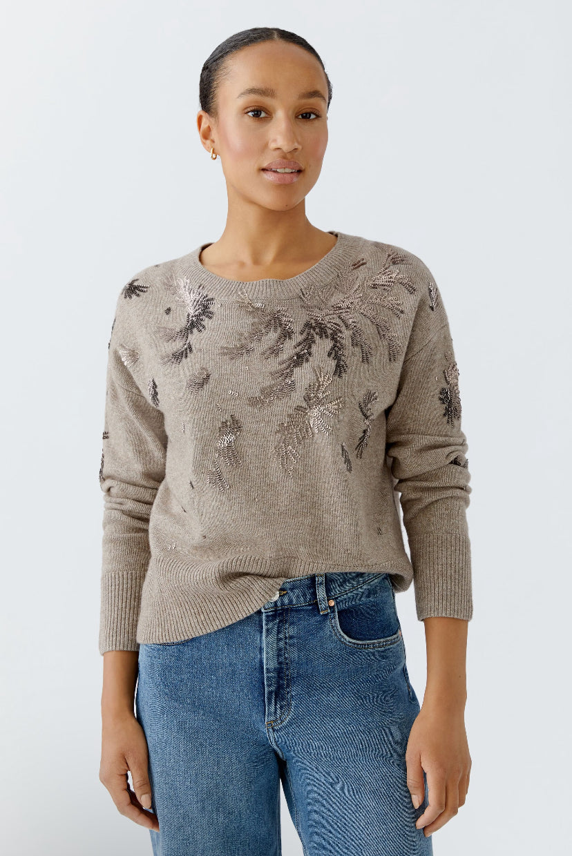 oui sequin front knit in taupe